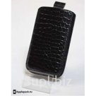 Чёрный кожаный чехол футляр для iPhone 4/4S Eisa Leather Crocodile Case 