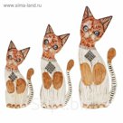 Сувенир дерево "Кошки в ошейниках из страз и ромбом" набор 3 шт h=20, 25, 30 см