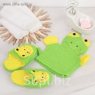 Набор банный детский "Лягушонок", 2 предмета: мочалка (20,5х20,5 см), тапочки 15 см (антискользящая подошва)