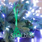 Елочная подвеска металлическая с лентой "Ёлочка с шарами" 7см зелёная