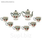 Чайный набор "Ромашка" изумрудный, три розы, 8 предметов, 0,6 л/ 0,25 л