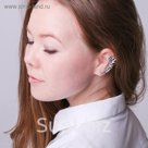 Серьга "Каффа" перо, цвет белый в серебре