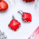 Серьги посеребрение ромб крупный Коралл