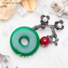 Брошь "Ветвь" яблони, цвет зелёно-бордовый в чернёном серебре