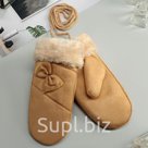 Варежки женские безразмерные подклад искусственный мех цвет бежевый