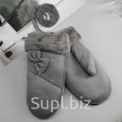 Варежки женские безразмерные подклад искусственный мех цвет серый
