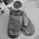 Варежки женские безразмерные, подклад искусственный мех, цвет серый