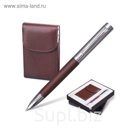 Набор пишущих принадлежностей GALANT Prestige Collection, ручка и визитница, тёмно-коричневые, в подарочной упаковке
