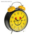 Будильник d=23см, черный, на циферблате Мордашка-улыбашка на желтом микс