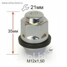 Гайка M12*1,50*35 конус, кл. 21 мм, под колпаки (HYUNDAI,KIA), хром, 20 шт.