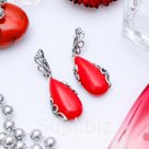 Серьги посеребрение капля в лепестках Коралл