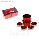 Свечи восковые (набор 4 шт + подсвечник) "Цветы и бусинки", цвет красный