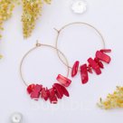 Серьги кольца Натурель коралл цвет красный в золоте