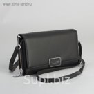 Клатч-кошелёк, 3 отдела, для карт, на клапане, длинный ремень, цвет чёрный
