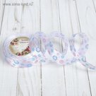 Лента атласная "Ромашки", 25мм, 23±1м, №001, цвет белый