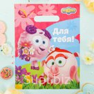 Пакет подарочный полиэтиленовый СМЕШАРИКИ Для тебя Нюша и Бараш 23х29 5 см