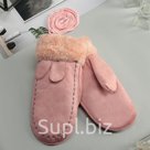 Варежки женские безразмерные подклад искусственный мех цвет пудра