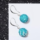 Серьги со стразами "Шар" шамбала, бусина 17, цвет голубой в серебре