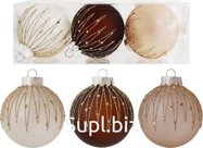 3 Christmas tree balls, 8cm diameter, Rays, Color: champagne, coffee, white