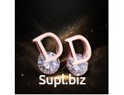 Серьги "Диор" с фианитом, малые, розовые, гвоздик, пар