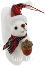 New Year's hanging decoration: Squirrel with a pine cone. Color: white + red. Size: 4.5 x 10 x 9 cm.