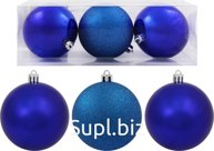 3 Christmas tree balls, 8cm in diameter, blue