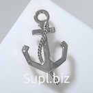 Брошь "Якорь" с цепью, цвет серебро