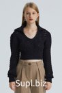 Вязанная одежда Polo V Yaka Crop Kazak Siyah