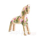 A "dark-sun" horse with delicate pink flowers