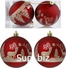 2 Christmas tree balls, 8cm, Forest Deer, Color: Red
