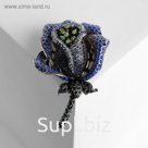 Брошь "Цветок розы" заколдованный, цвет сине-зелёный в серебре