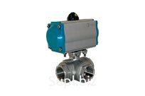 Кран шаровый трёхходовой L-тип, AISI316 DN25 (1"), с двухсторонним пневмоприводом AT63D