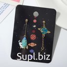 Серьги с эмалью «Космос» планета и космонавт, цветные в золоте