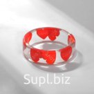 Кольцо пластиковое «Сердца», прозрачное/красное, 17 размер