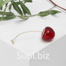Брошь-игла "Вишенка", цвет бордовый в золоте