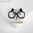 Брошь "Котик" в очках, цвет чёрно-белый