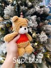 A small brown and red plush teddy bear, 18 cm tall