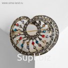 Брошь "Рогалик", цветная в чернёном серебре