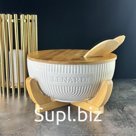 Салатник Lenardi Bamboo, на подставке, с крышкой и кухонными принадлежностями, d=24.5 см, 5 предметов