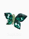 Брошь «Бабочка» крупная, зелёная в серебре