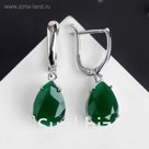 Серьги "Кристалл" капля, цвет зелёный в серебре