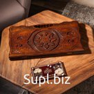 Нарды ручной работы "Лист" с ручкой, 60х30 см, с шахматным полем, массив ореха, Армения