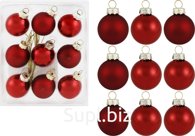 9 Christmas tree balls, 3cm in diameter, red (glass)