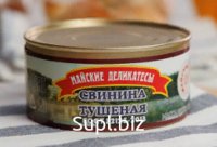 свинина полужирная, лавровый лист, лук, перец черный, вода. Качество продукции соответствует ГОСТ без вредных добавок