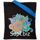 Холщовая сумка «Узор» черная с ярко-синими ручками, сумка: 35х40 см, ручки: 70х3 см