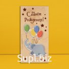 Конверт для денег с деревянным элементом "С Днём Рождения!" слонёнок, 16х8 см