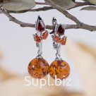 Серьги шар №12 "Янтарь" веточка, цветные в серебре