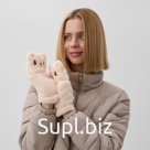 Варежки - митенки женские MINAKU «Мишка», размер 24 см, бежевые