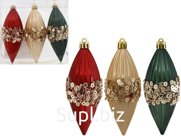 Christmas tree decorations 3 pcs. 4.6 x 4.6 x 12.4 cm. Icicles. Color: red/champagne/emerald.