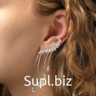 Серьги "Каффа и пуссеты" искорки висячие, цвет белый в серебре